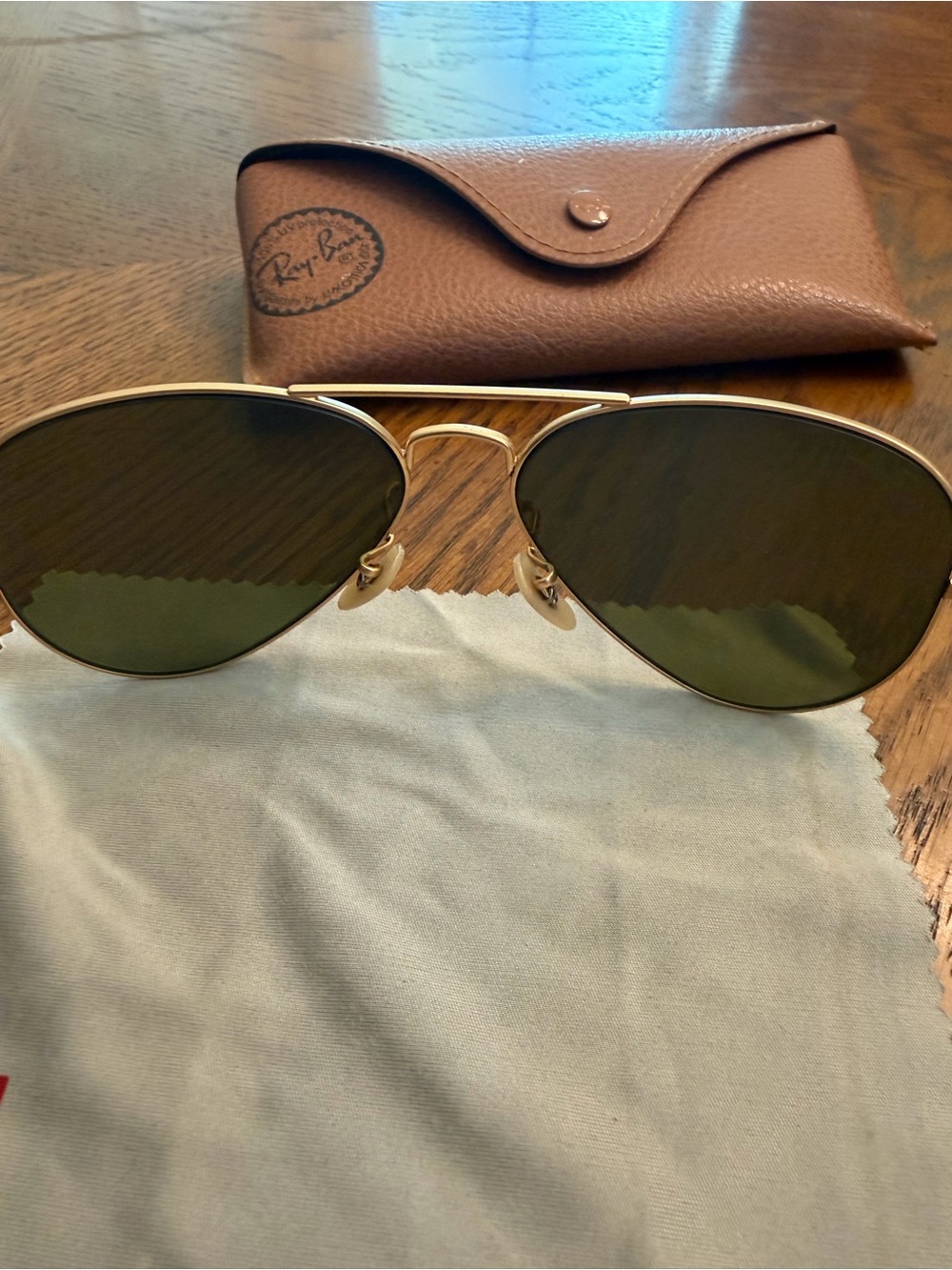 Ray-Ban Gold Frame Sunglasses with Blue Mirrored Lenses - Picture 3 of 5